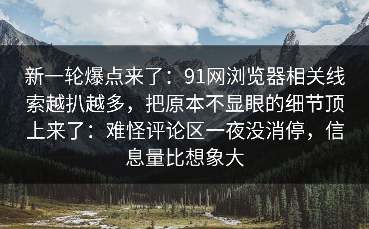 新一轮爆点来了：91网浏览器相关线索越扒越多，把原本不显眼的细节顶上来了：难怪评论区一夜没消停，信息量比想象大