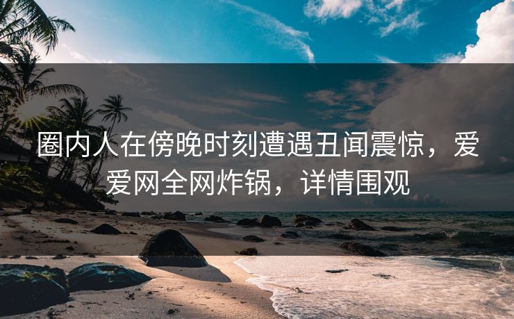 圈内人在傍晚时刻遭遇丑闻震惊,爱爱网全网炸锅,详情围观
